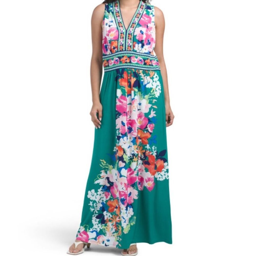 New London Times V-Neck Sleeveless Floral Maxi Dress Women’s Size 6